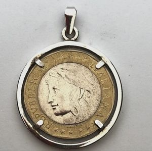 Vintage 925 Sterling Silver 1000 Lire Italiana Coin Pendant Charm Gorgeous 😍